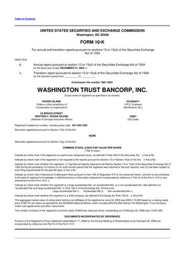 Thumbnail Washington Trust Bancorp 10-K Annual Report 