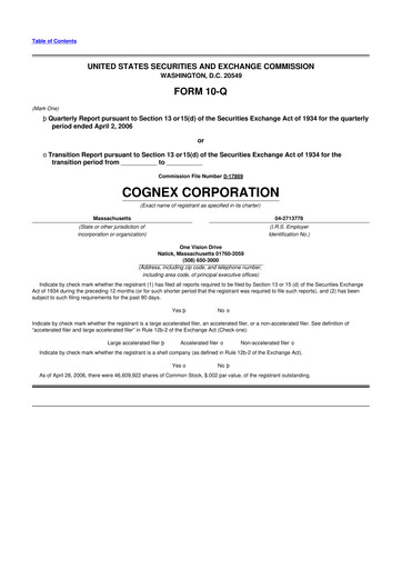 Thumbnail Cognex 10-Q Quarterly Report FY 