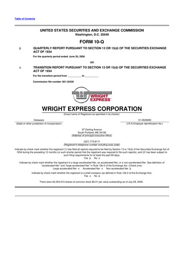 Thumbnail WEX 10-Q Quarterly Report FY 