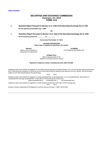 Thumbnail Waters Corporation 10-Q Quarterly Report FY 