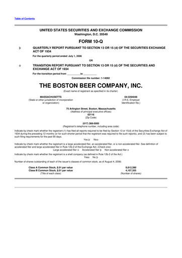 Vorschaubild Boston Beer Company 10-Q Quartalsbericht  