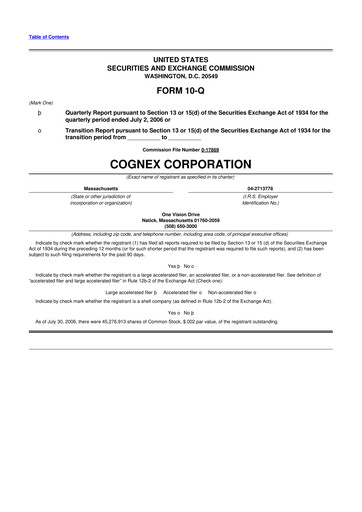 Thumbnail Cognex 10-Q Quarterly Report FY 