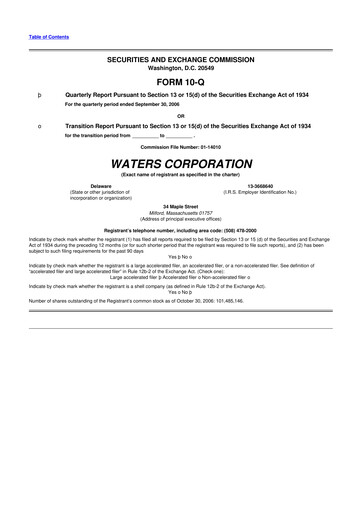 Thumbnail Waters Corporation 10-Q Quarterly Report FY 