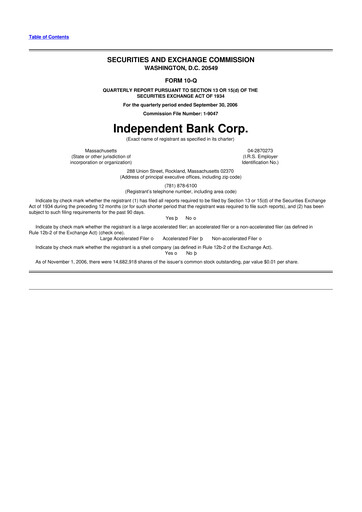 Thumbnail Independent Bank Corp. 10-Q Quarterly Report FY 