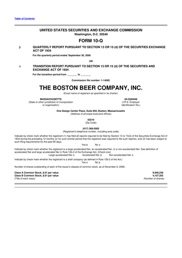 Vorschaubild Boston Beer Company 10-Q Quartalsbericht  