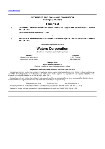Thumbnail Waters Corporation 10-Q Quarterly Report FY 
