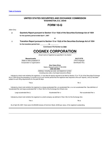 Thumbnail Cognex 10-Q Quarterly Report FY 