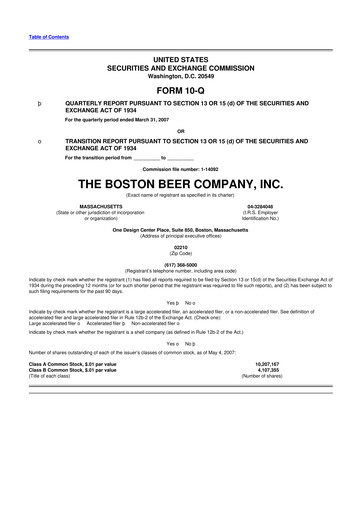 Vorschaubild Boston Beer Company 10-Q Quartalsbericht  