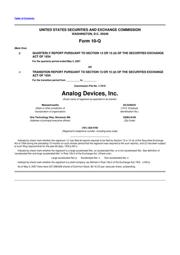 Thumbnail Analog Devices 10-Q Quarterly Report FY 