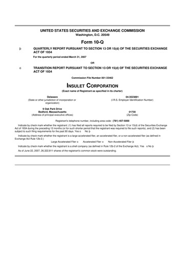 Thumbnail Insulet 10-Q Quarterly Report FY 