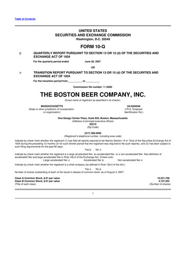 Vorschaubild Boston Beer Company 10-Q Quartalsbericht  
