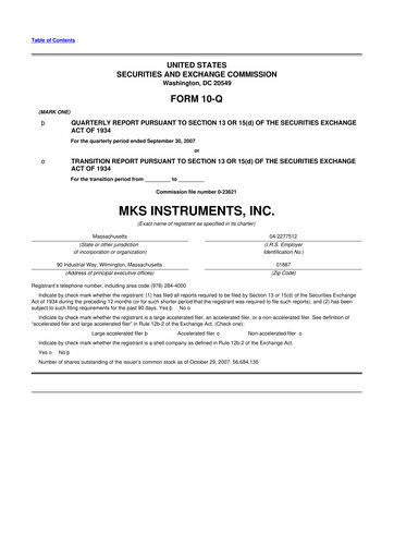 Thumbnail MKS Instruments 10-Q Quarterly Report FY 