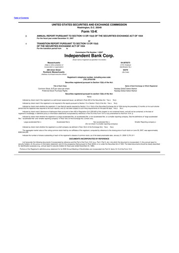 Thumbnail Independent Bank Corp. 10-K Annual Report 