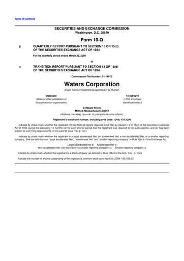 Thumbnail Waters Corporation 10-Q Quarterly Report FY 