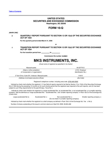 Thumbnail MKS Instruments 10-Q Quarterly Report FY 