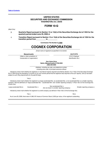 Thumbnail Cognex 10-Q Quarterly Report FY 