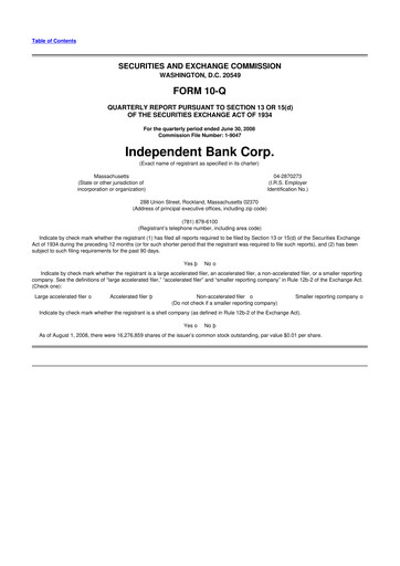 Thumbnail Independent Bank Corp. 10-Q Quarterly Report FY 