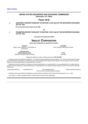 Thumbnail Insulet 10-Q Quarterly Report FY 