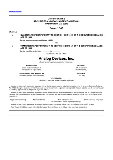 Thumbnail Analog Devices 10-Q Quarterly Report FY 