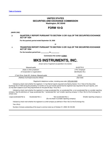 Thumbnail MKS Instruments 10-Q Quarterly Report FY 