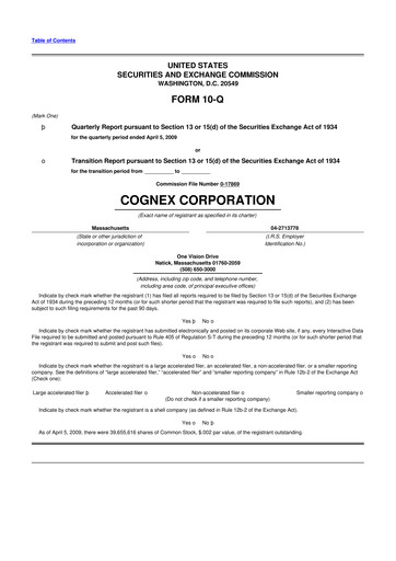 Thumbnail Cognex 10-Q Quarterly Report FY 