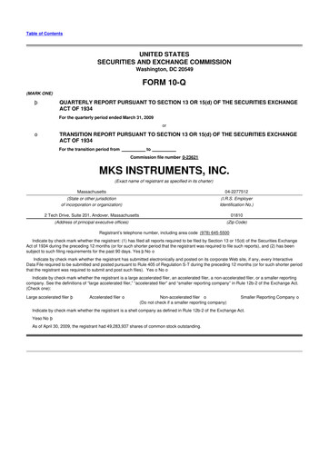 Thumbnail MKS Instruments 10-Q Quarterly Report FY 
