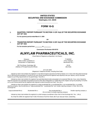 Thumbnail Alnylam Pharmaceuticals
 10-Q Quarterly Report FY 