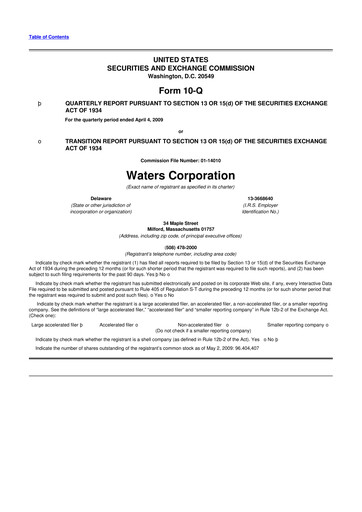 Thumbnail Waters Corporation 10-Q Quarterly Report FY 