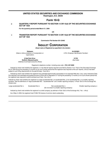 Thumbnail Insulet 10-Q Quarterly Report FY 