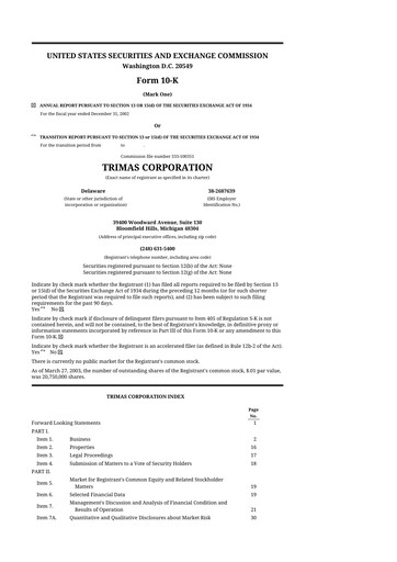 Thumbnail TriMas 10-K Annual Report 