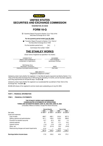 Thumbnail Stanley Black & Decker

 10-Q Quarterly Report FY 