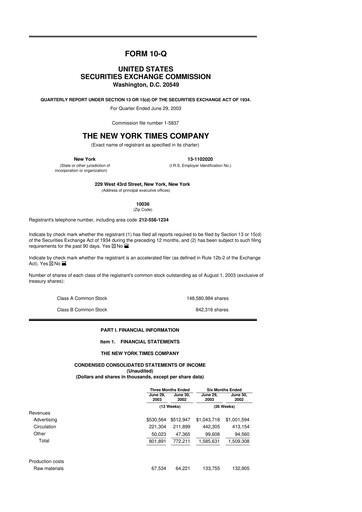 Thumbnail New York Times 10-Q Quarterly Report FY 