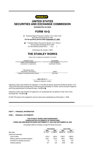 Thumbnail Stanley Black & Decker

 10-Q Quarterly Report FY 