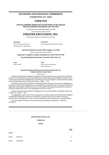 Thumbnail Strategic Education
 10-K Annual Report 