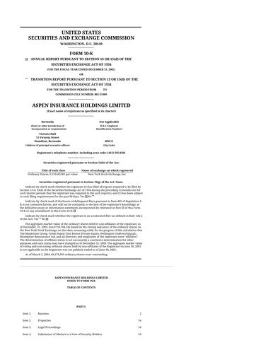 Thumbnail Aspen Insurance 10-K Annual Report 