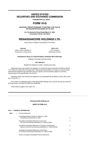 Vorschaubild RenaissanceRe
 10-Q Quartalsbericht  