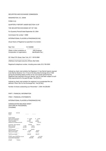 Thumbnail International Flavors & Fragrances
 10-Q Quarterly Report FY 