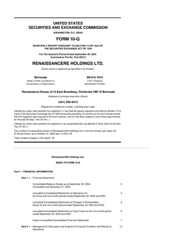 Vorschaubild RenaissanceRe
 10-Q Quartalsbericht  