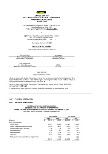 Thumbnail Stanley Black & Decker

 10-Q Quarterly Report FY 