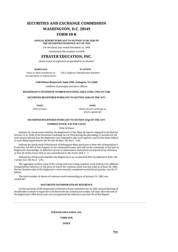 Thumbnail Strategic Education
 10-K Annual Report 