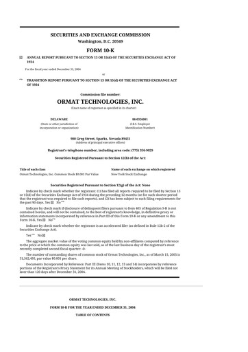 Thumbnail Ormat Technologies
 10-K Annual Report 