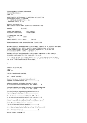 Miniature Strategic Education
 10-Q Rapport trimestriel  