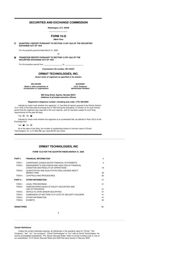 Vorschaubild Ormat Technologies
 10-Q Quartalsbericht  