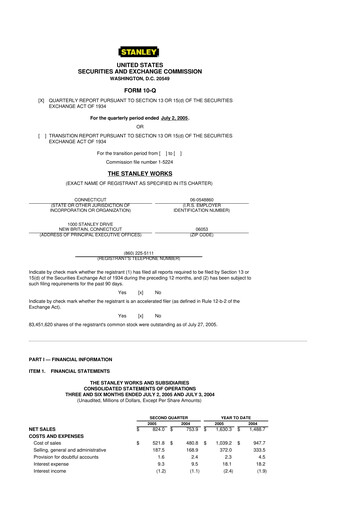 Thumbnail Stanley Black & Decker

 10-Q Quarterly Report FY 