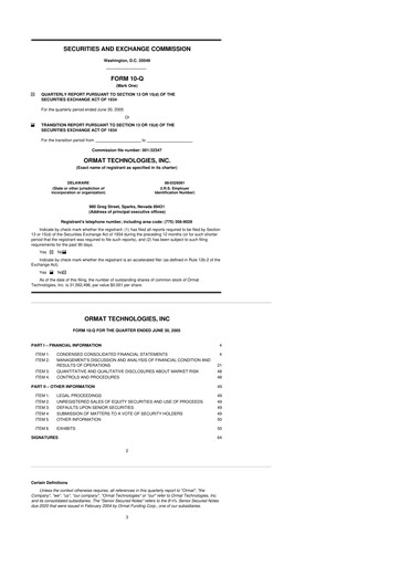 Vorschaubild Ormat Technologies
 10-Q Quartalsbericht  