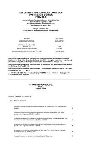 Miniature Strategic Education
 10-Q Rapport trimestriel  