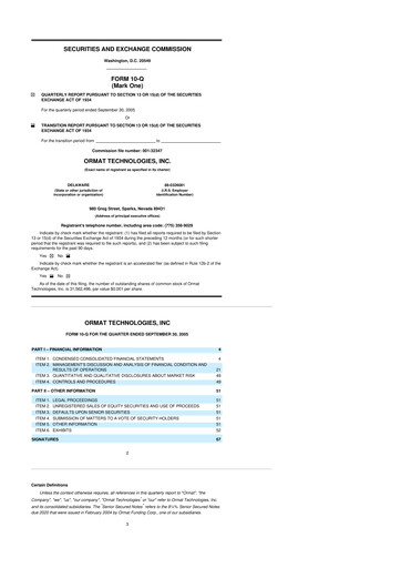 Vorschaubild Ormat Technologies
 10-Q Quartalsbericht  