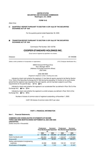 Thumbnail Cooper Standard 10-Q Quarterly Report FY 