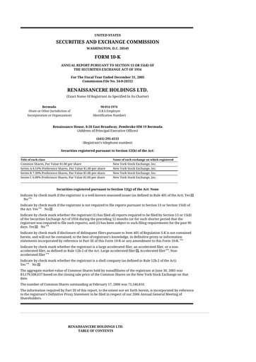 Thumbnail RenaissanceRe
 10-K Annual Report 