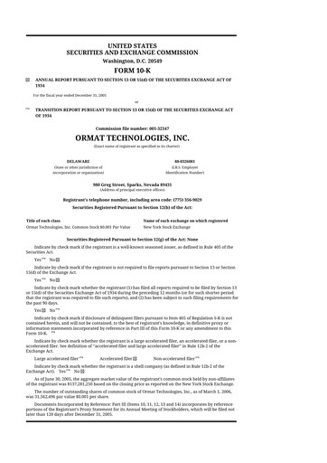 Thumbnail Ormat Technologies
 10-K Annual Report 